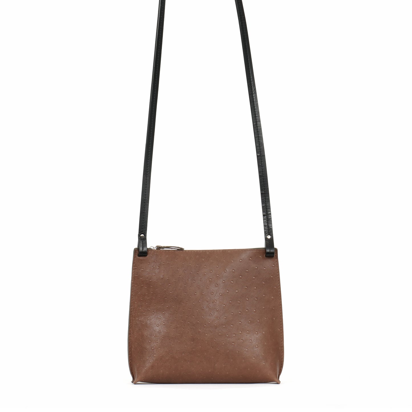 LARGE STRAPPY  POUCH BROWN EMBOSSED OSTRICH