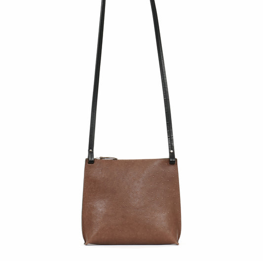 LARGE STRAPPY  POUCH BROWN EMBOSSED OSTRICH