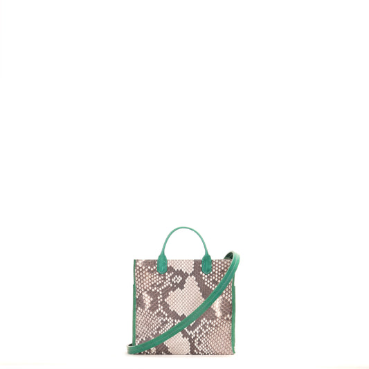 MICRO HARBOR TOTE NATURAL PYTHON WITH VINTAGE GREEN