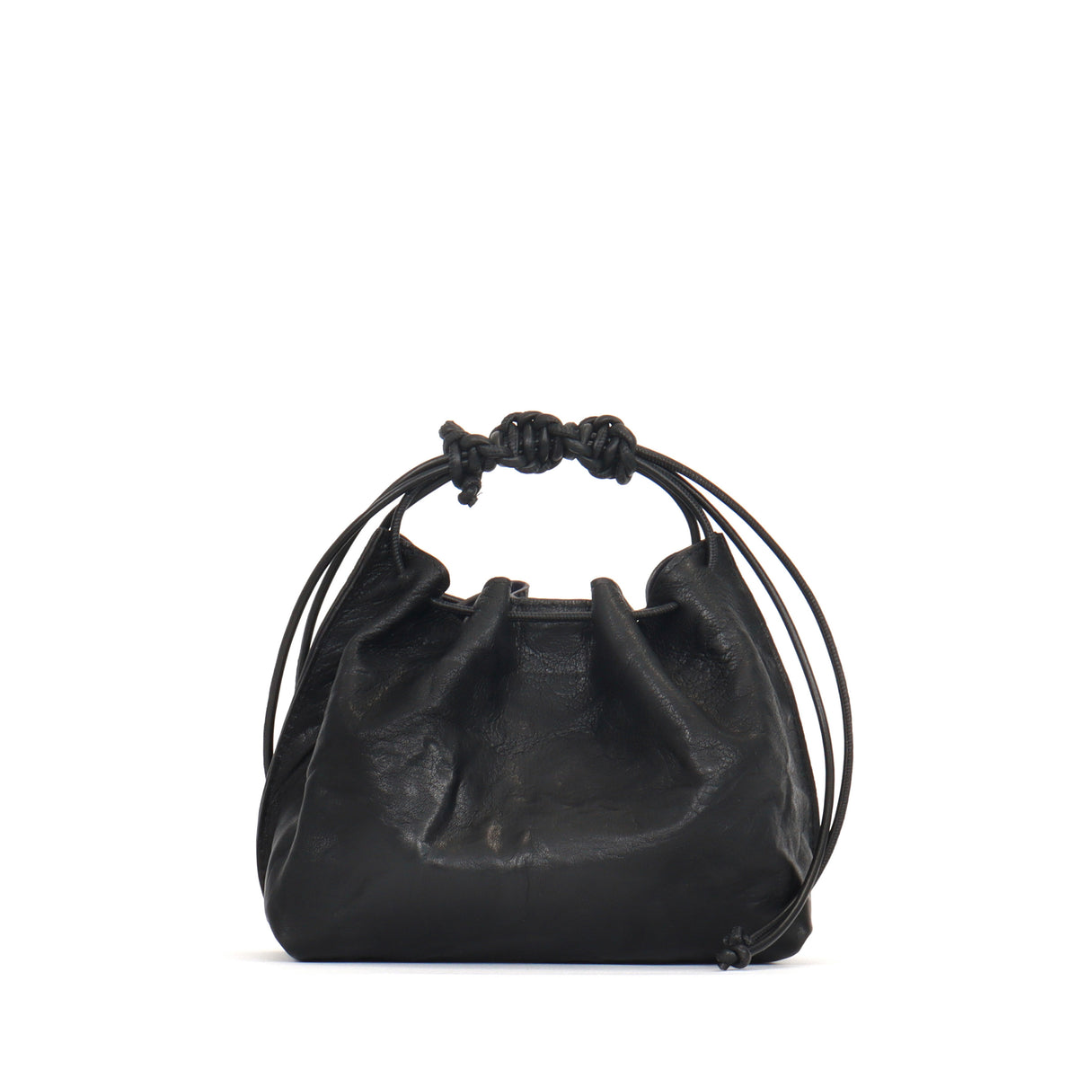 MINI DRAWSTRING BAG BLACK RUMPLED SHEEPSKIN