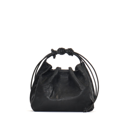 MINI DRAWSTRING BAG BLACK RUMPLED SHEEPSKIN