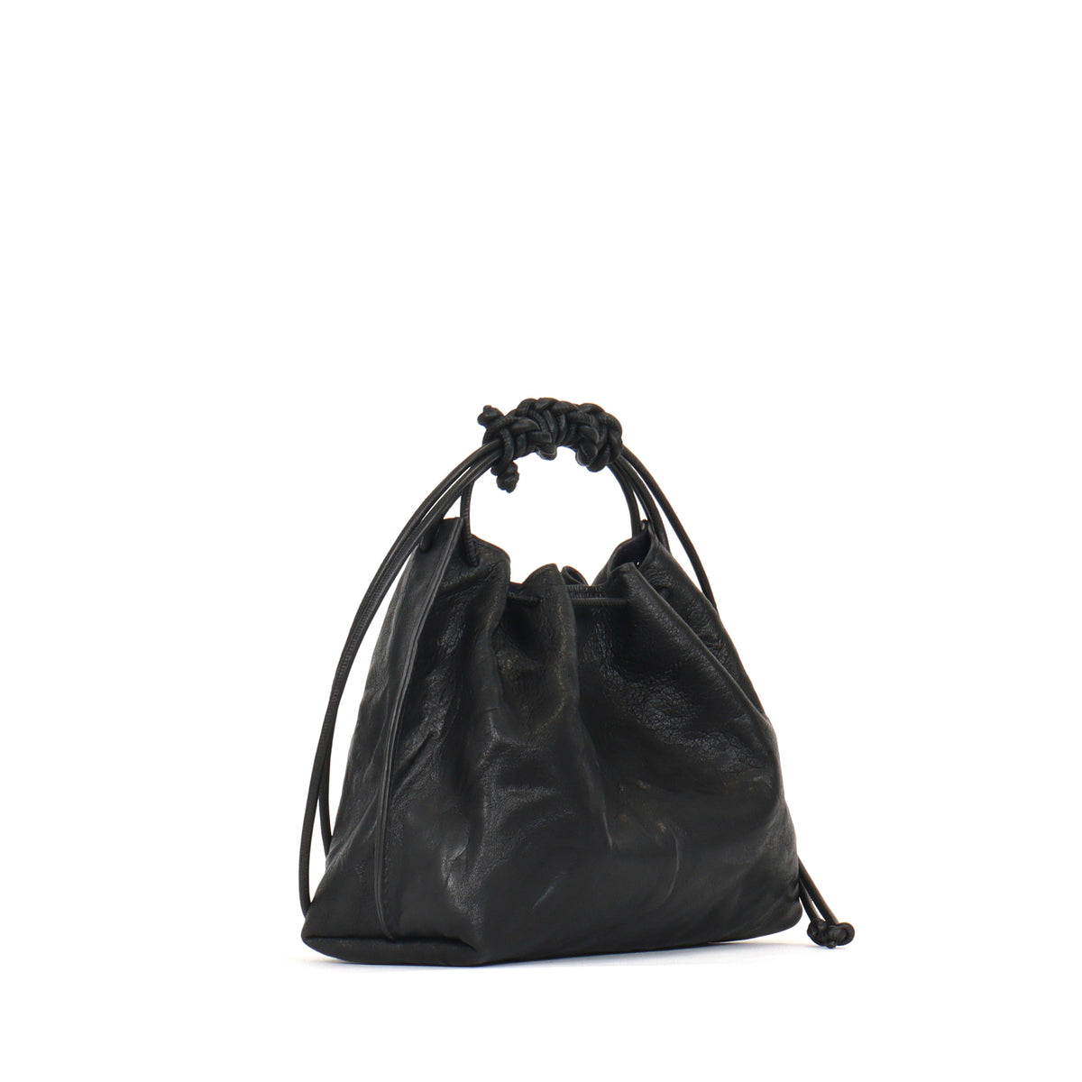 MINI DRAWSTRING BAG BLACK RUMPLED SHEEPSKIN