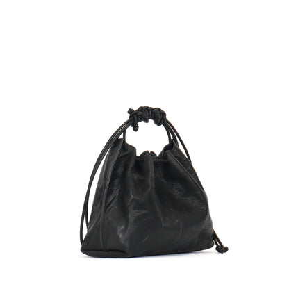MINI DRAWSTRING BAG BLACK RUMPLED SHEEPSKIN