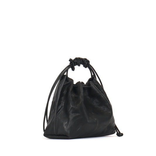 MINI DRAWSTRING BAG BLACK RUMPLED SHEEPSKIN