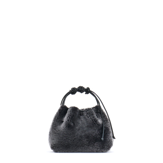 MINI DRAWSTRING BAG BLACK SNOW TOPPED SHEARLING