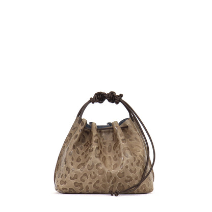 MINI DRAWSTRING BAG MUSHROOM EMBOSSED LEOPARD