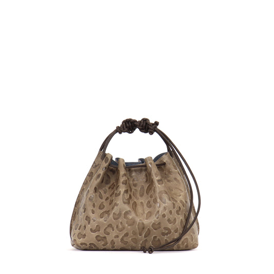 MINI DRAWSTRING BAG MUSHROOM EMBOSSED LEOPARD