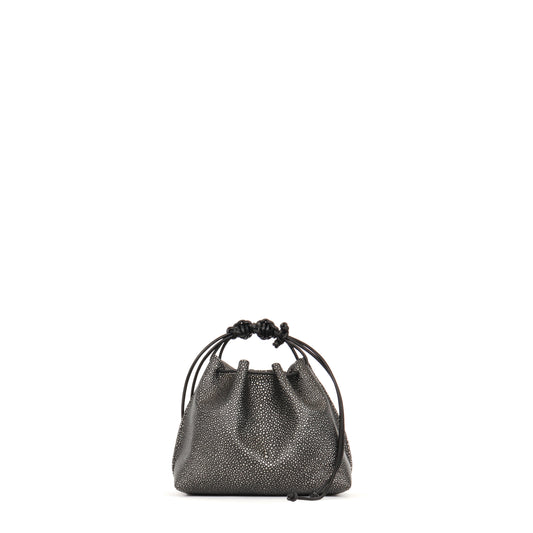 MINI DRAWSTRING BAG PEWTER SHAGREEN