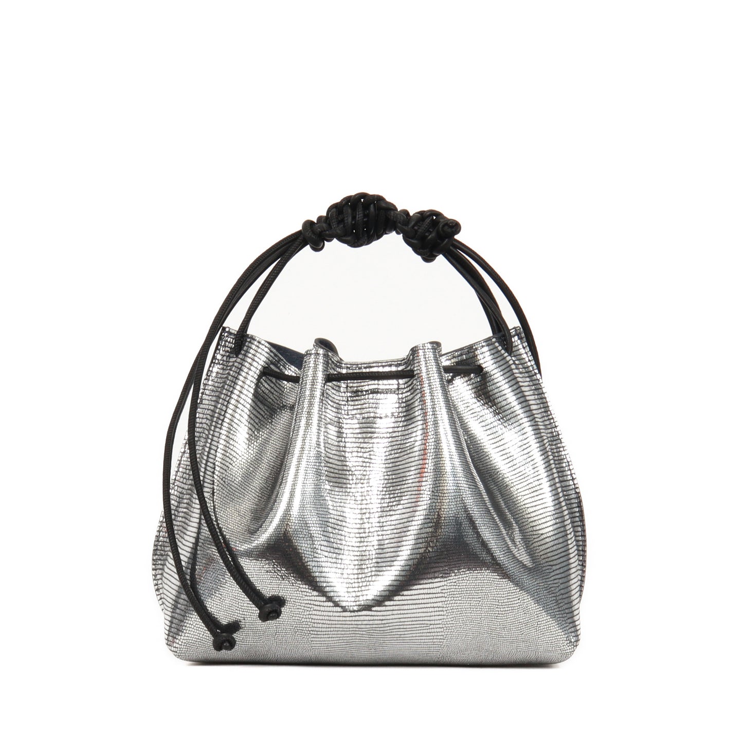 MINI DRAWSTRING BAG PLATINUM EMBOSSED LIZARD