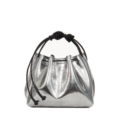 MINI DRAWSTRING BAG PLATINUM EMBOSSED LIZARD