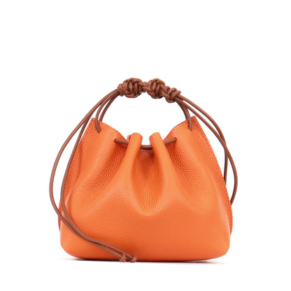 MINI DRAWSTRING BAG TANGERINE PEBBLED CALF