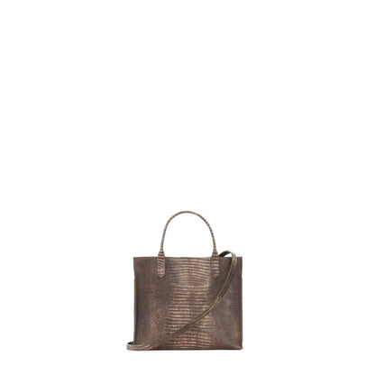 MINI HARBOR TOTE BROWN EMBOSSED LIZARD