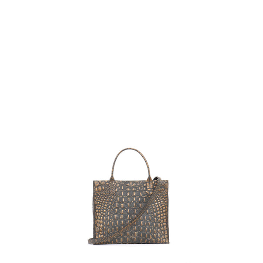 MINI HARBOR TOTE MOSSY BRONZE EMBOSSED CROC