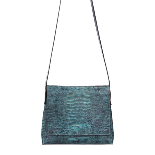 MINI MESSENGER INDIGO EMBOSSED LIZARD