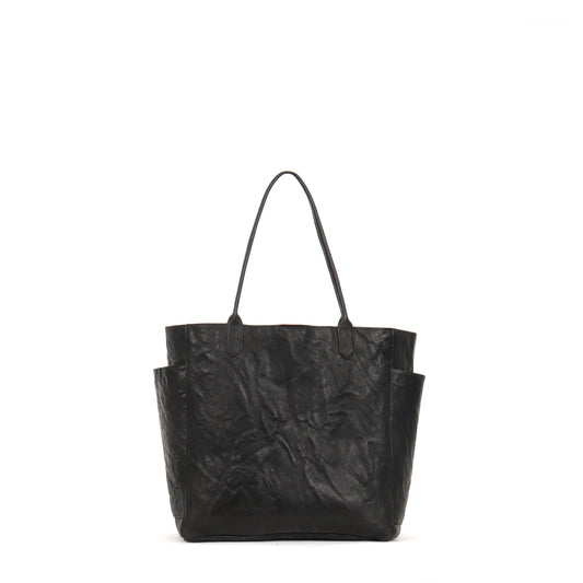 SLOUCHY POCKET TOTE BLACK RUMPLED SHEEPSKIN