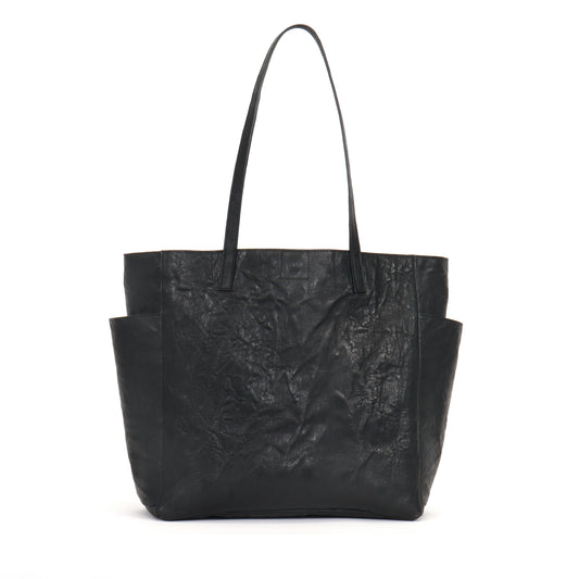 SLOUCHY POCKET TOTE BLACK RUMPLED SHEEPSKIN
