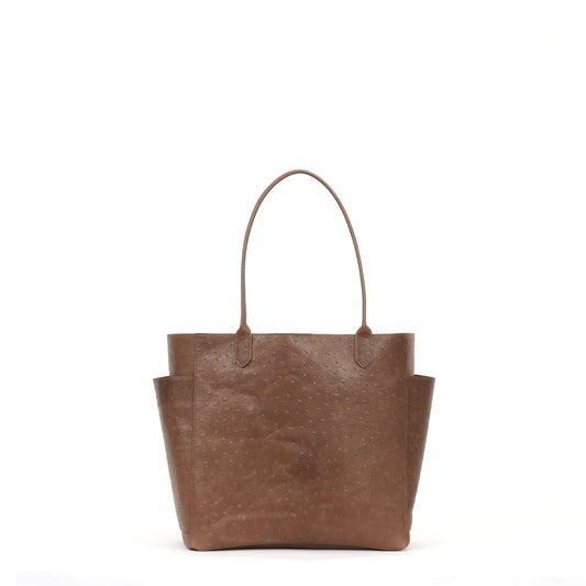 SLOUCHY POCKET TOTE BROWN EMBOSSED OSTRICH