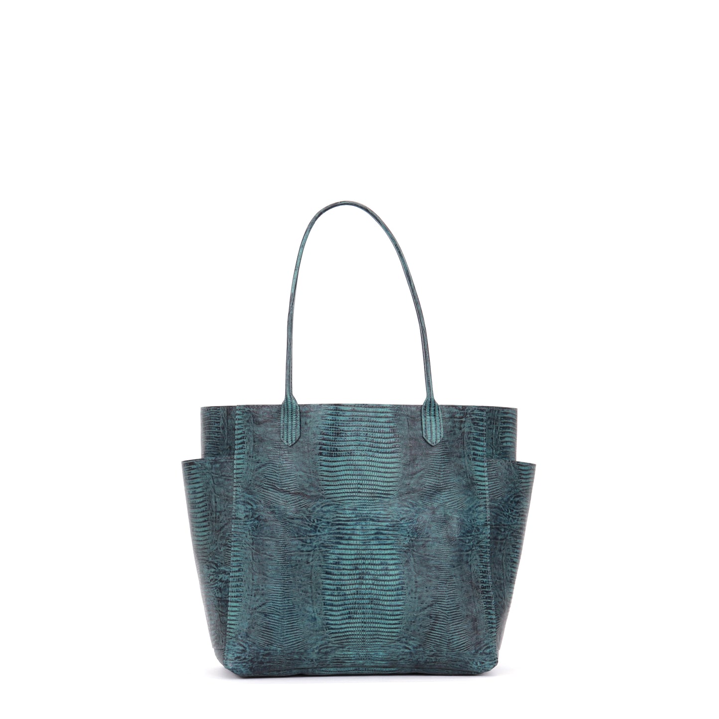 SLOUCHY POCKET TOTE INDIGO EMBOSSED LIZARD
