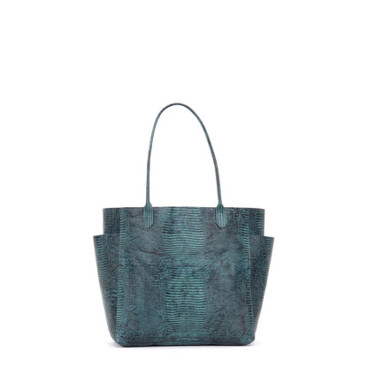 SLOUCHY POCKET TOTE INDIGO EMBOSSED LIZARD