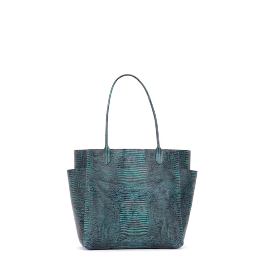 SLOUCHY POCKET TOTE INDIGO EMBOSSED LIZARD