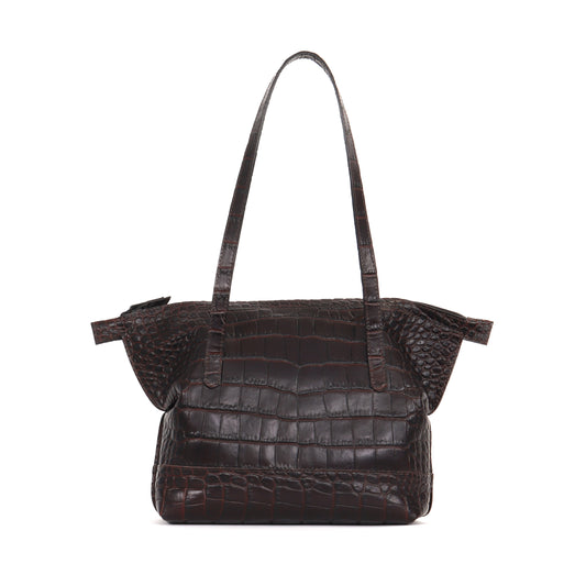 SMALL BELLO BAG ESPRESSO EMBOSSED GATOR