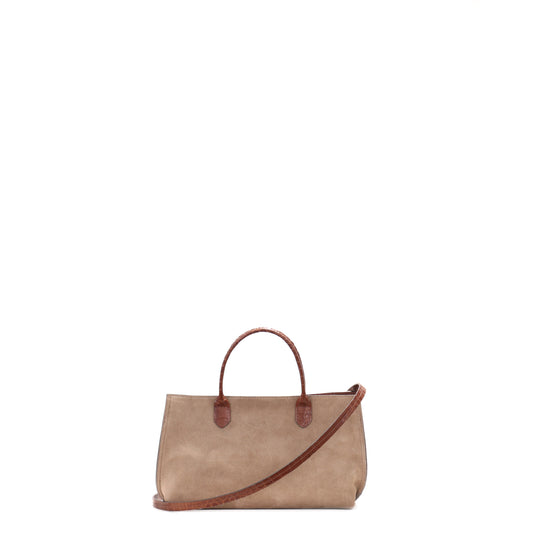 SMALL DAY BAG 2 TONE BUCKSKIN SUEDE HICKORY EMBOSSED GATOR