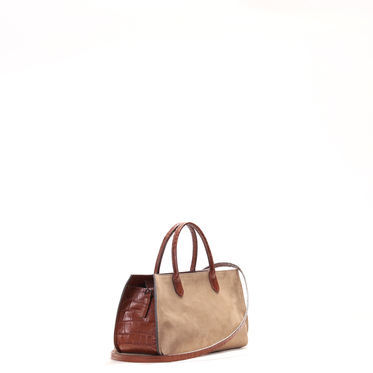 SMALL DAY BAG 2 TONE BUCKSKIN SUEDE HICKORY EMBOSSED GATOR