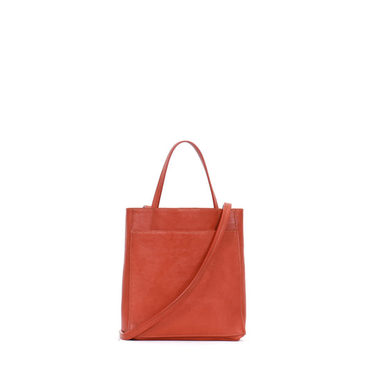 SMALL FRONT POCKET TOTE TERRACOTTA ITALIAN LAMB