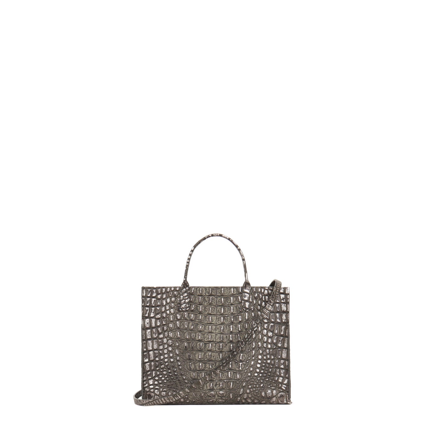 SMALL HARBOR TOTE SMOKED SILVER TIPPED EMBOSSED CROC