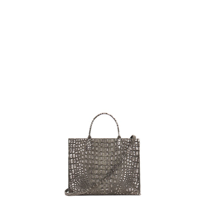SMALL HARBOR TOTE SMOKED SILVER TIPPED EMBOSSED CROC