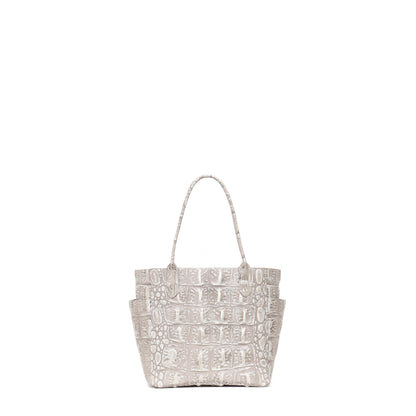 SMALL POCKET TOTE SILVER TIPPED EMBOSSED MONTER CROC