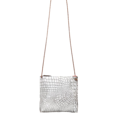 STRAPPY POUCH BONE EMBOSSED CROC