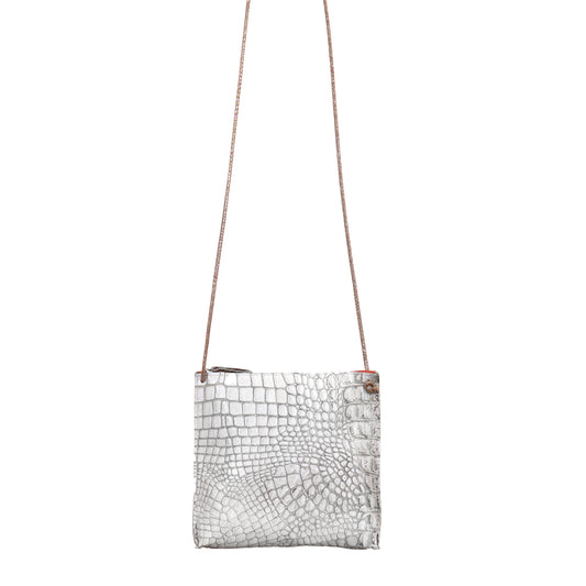STRAPPY POUCH BONE EMBOSSED CROC