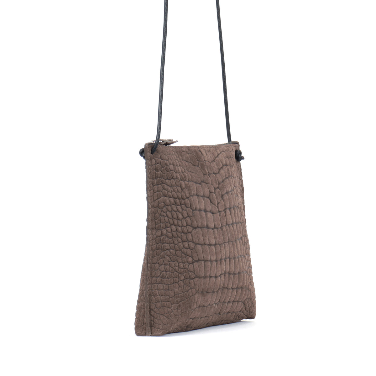 STRAPPY POUCH DARK TAUPE SUEDED CROCO