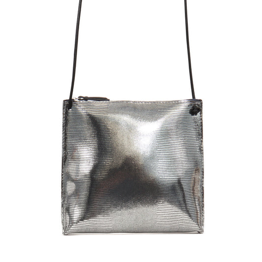 STRAPPY POUCH PLATINUM EMBOSSED LIZARD