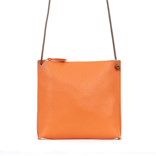 STRAPPY POUCH TANGERINE PEBBLED CALF