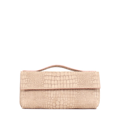 TOP HANDLE CLUTCH BUFF SUEDED CROCO