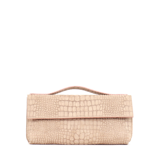 TOP HANDLE CLUTCH BUFF SUEDED CROCO