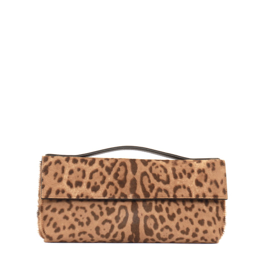 TOP HANDLE CLUTCH LEOPARD HAIR ON CALF