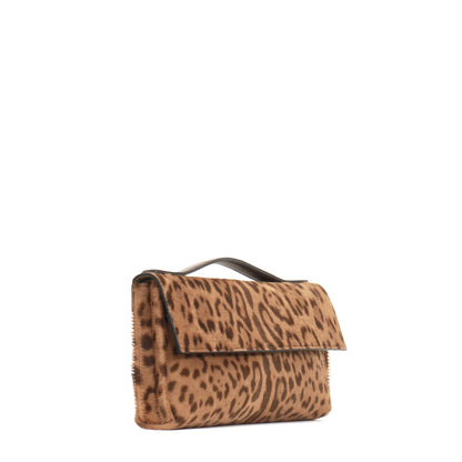 TOP HANDLE CLUTCH LEOPARD HAIR ON CALF