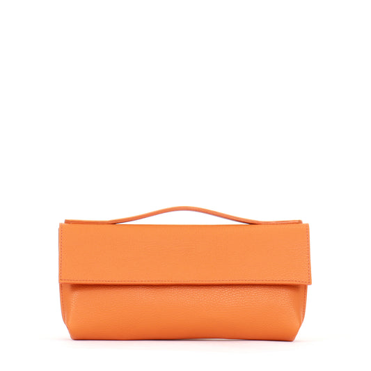 TOP HANDLE CLUTCH TANGERINE PEBBLED CALF