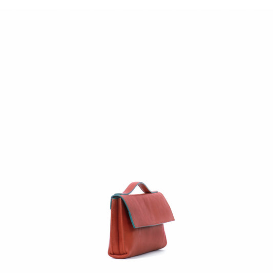 TOP HANDLE CLUTCH TERRACOTTA ITALIAN LAMB