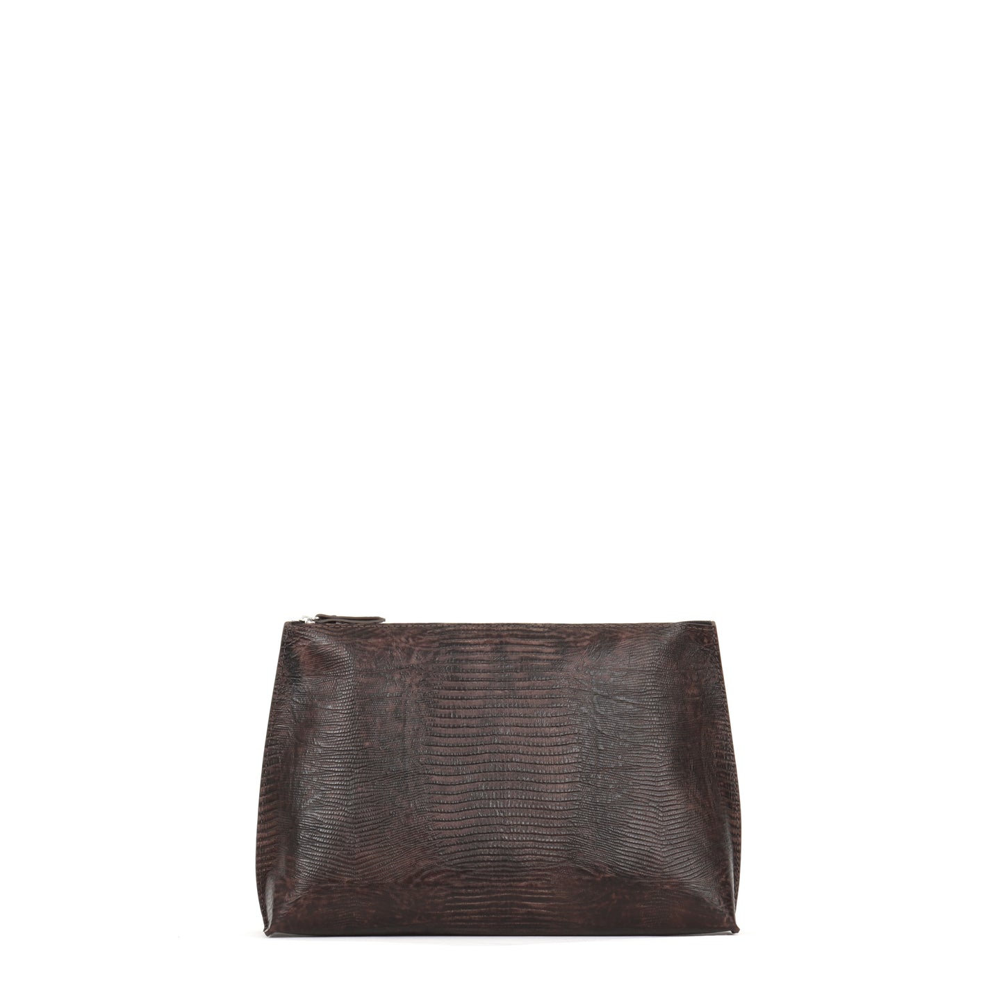TRAVEL POUCH BROWN EMBOSSED LIZARD
