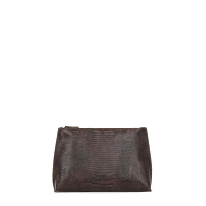 TRAVEL POUCH BROWN EMBOSSED LIZARD