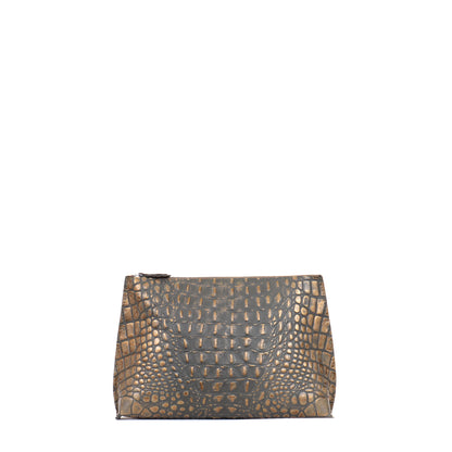 TRAVEL POUCH MOSSY BRONZE EMBOSSED CROC