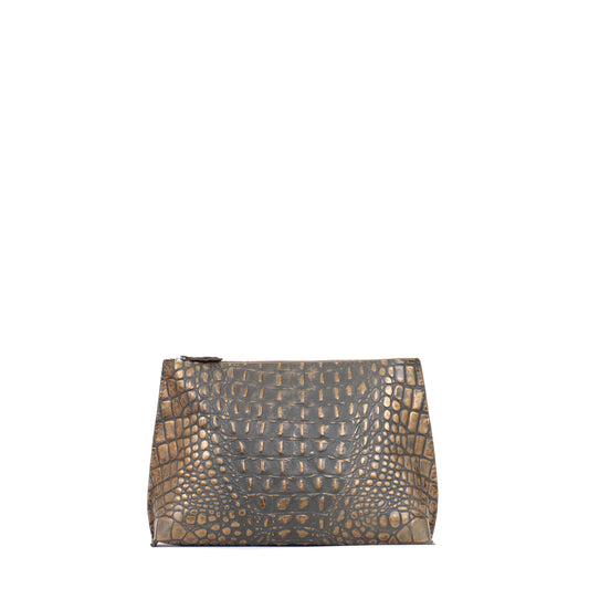 TRAVEL POUCH MOSSY BRONZE EMBOSSED CROC