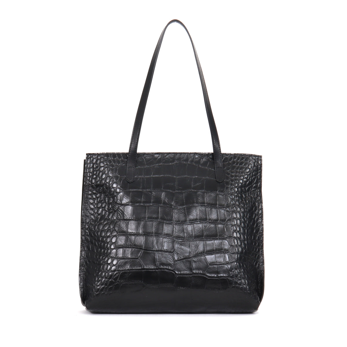 VERTICAL ZIP TOTE BLACK EMBOSSED GATOR