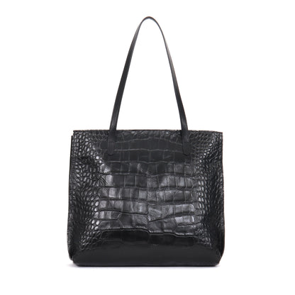 VERTICAL ZIP TOTE BLACK EMBOSSED GATOR
