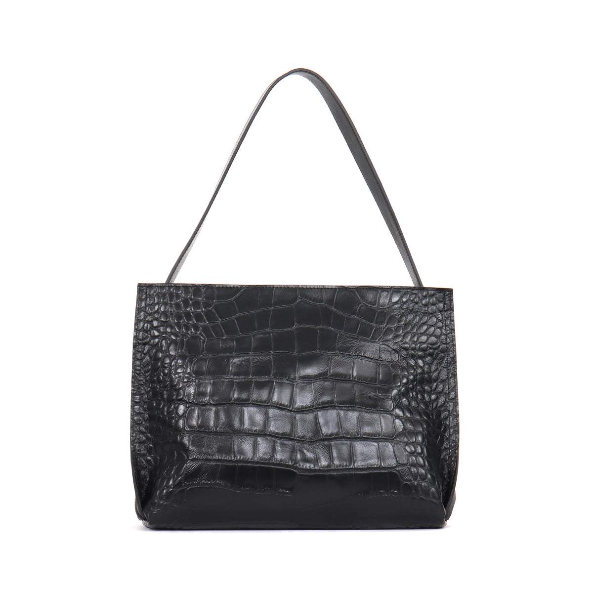 ZIP SHOULDER BAG BLACK EMBOSSED GATOR