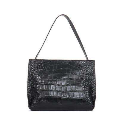 ZIP SHOULDER BAG BLACK EMBOSSED GATOR